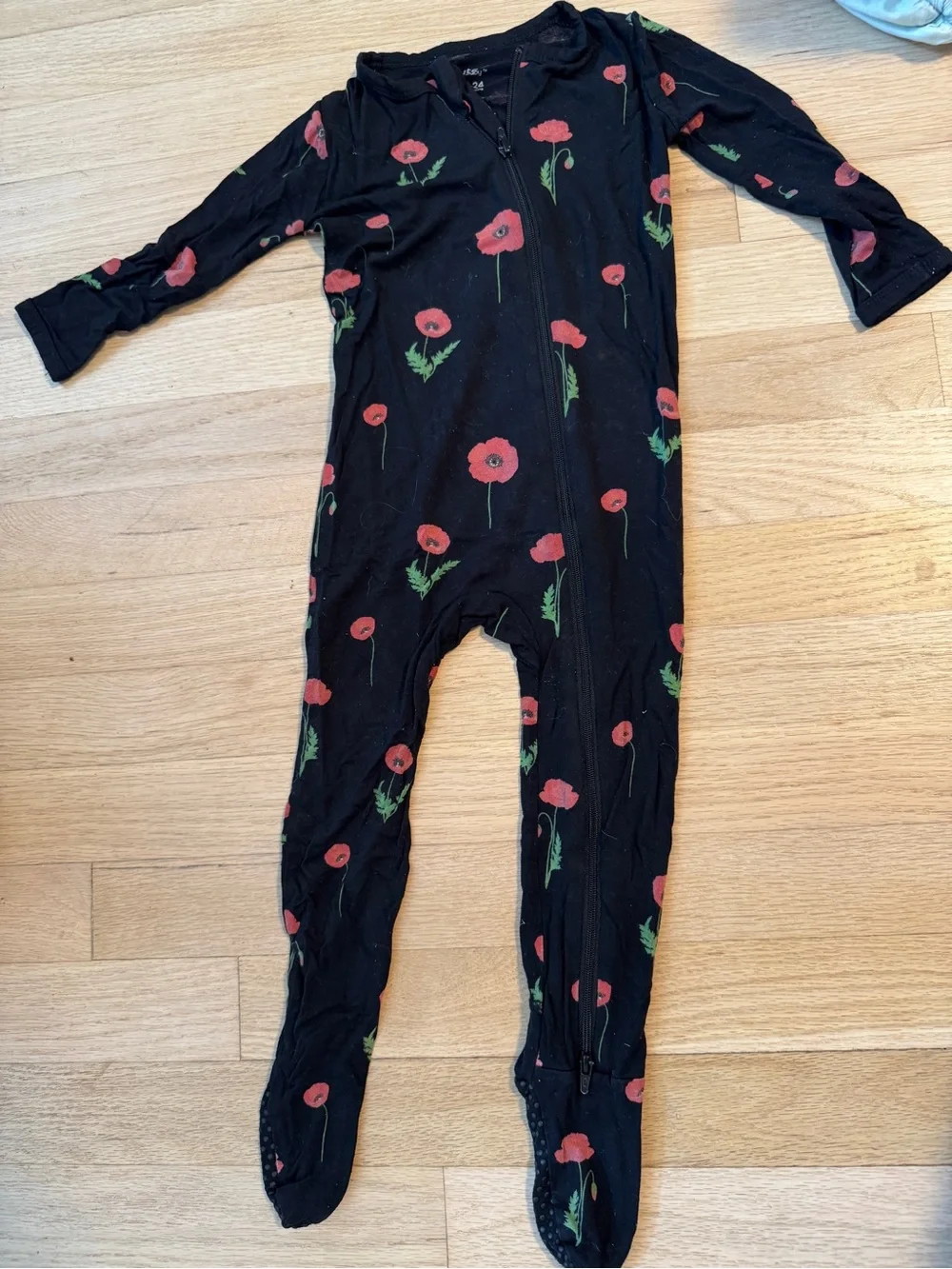 Kyte BABY Black Footed Pajamas with Red Poppy Print
